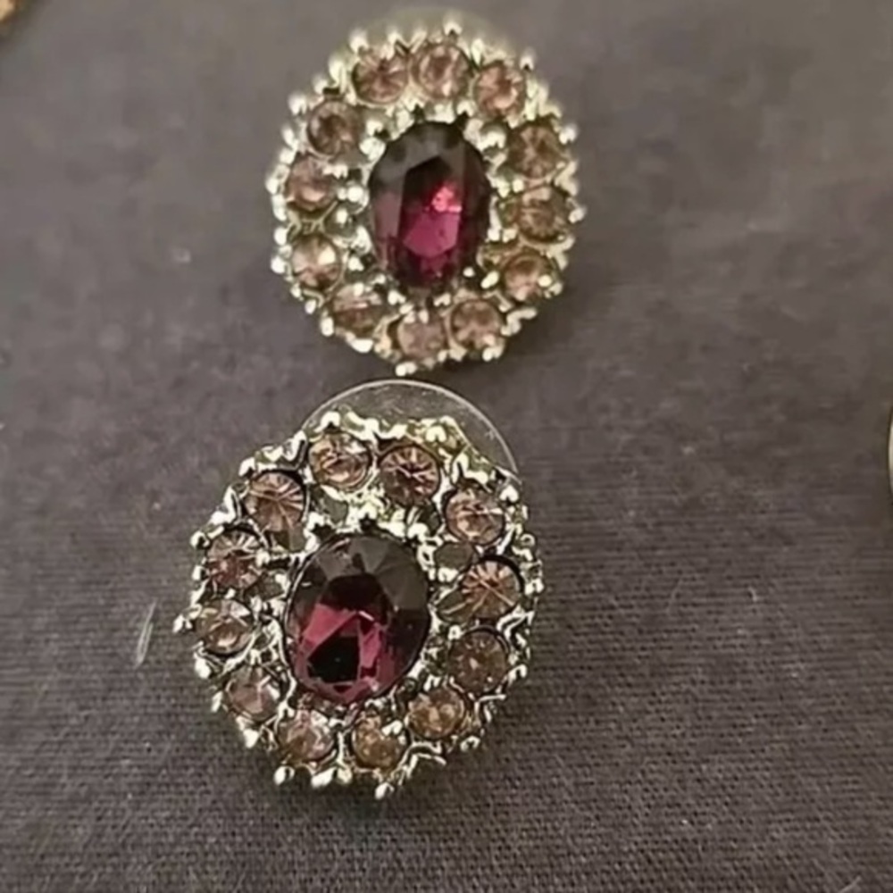 Silver‑Tone Pink Cubic Zirconia Stud Earrings